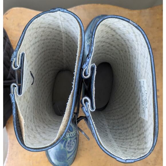 Chooka Invasion Peacock Pattern Green/Blue Rain Boot, All Natural Rubber-7 - Picture 9 of 11